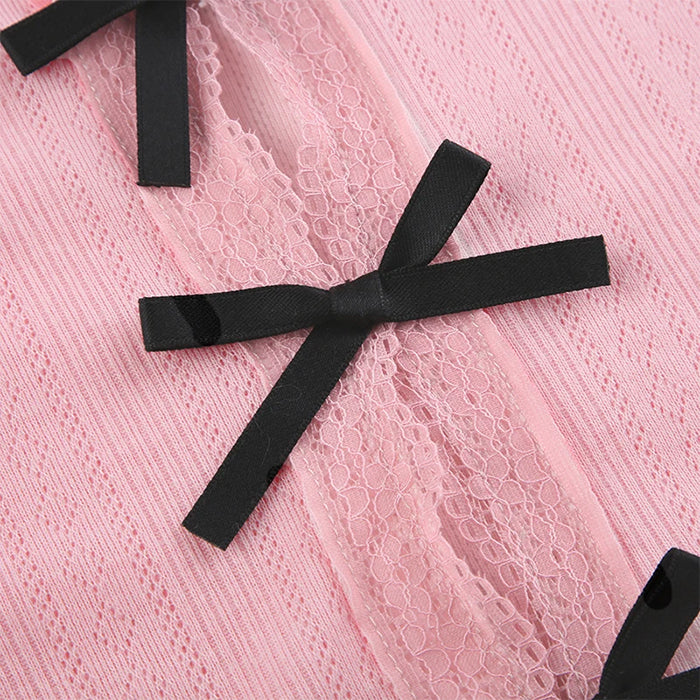 coquette bow long sleeve split top