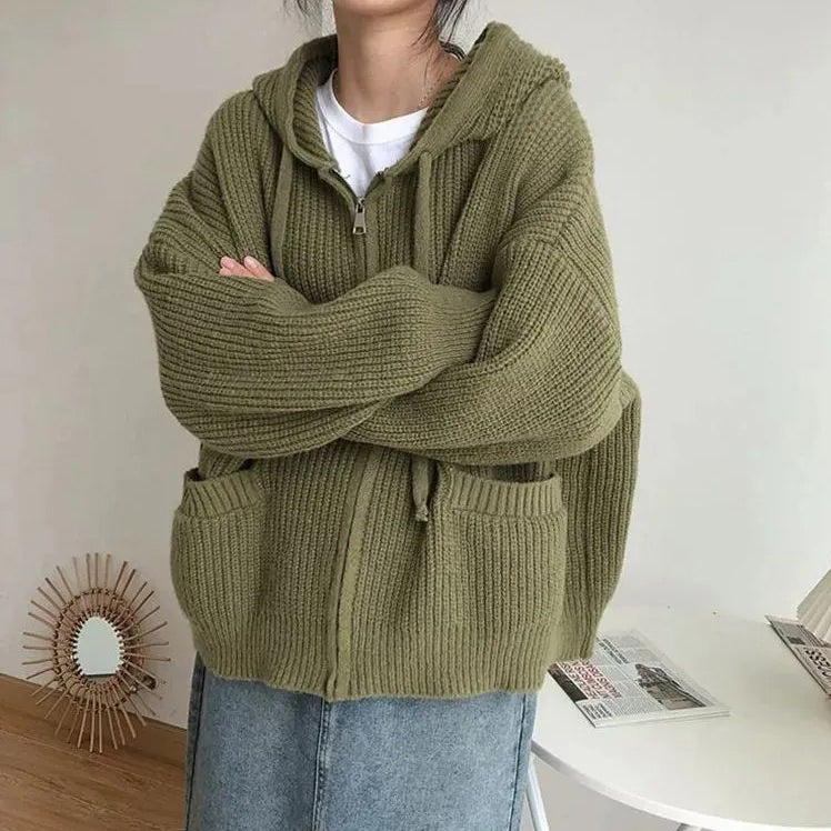 hygge knit zip up hoodie