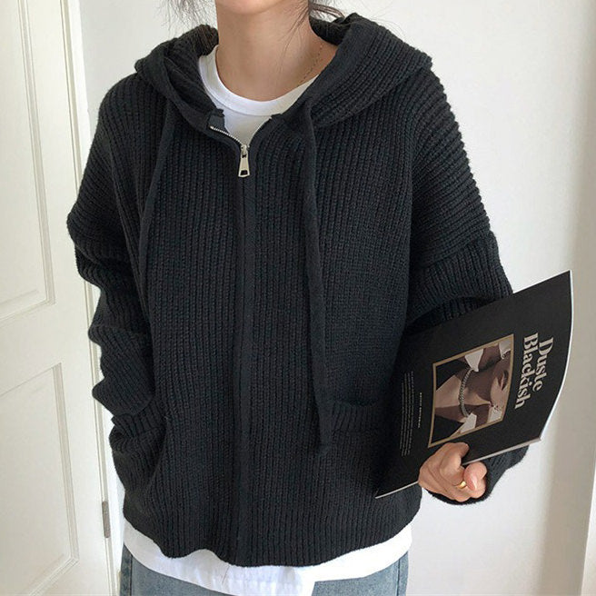 hygge knit zip up hoodie