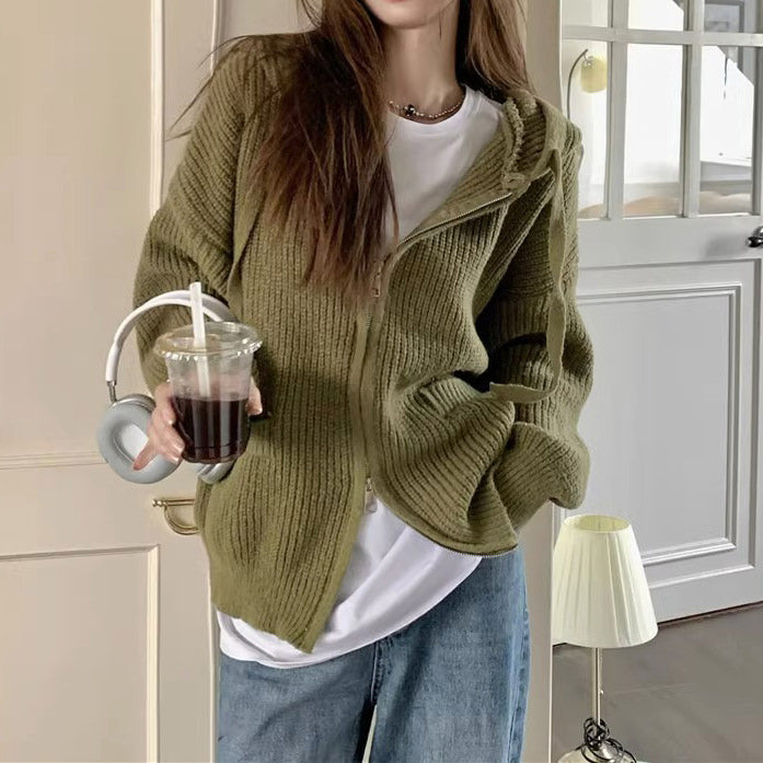 hygge knit zip up hoodie