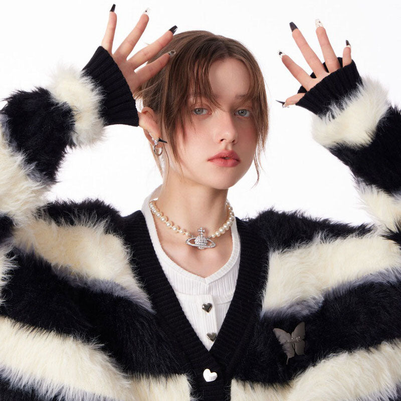 striped fuzzy butterfly cardigan