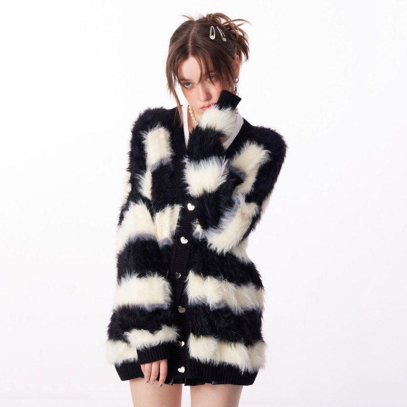 striped fuzzy butterfly cardigan
