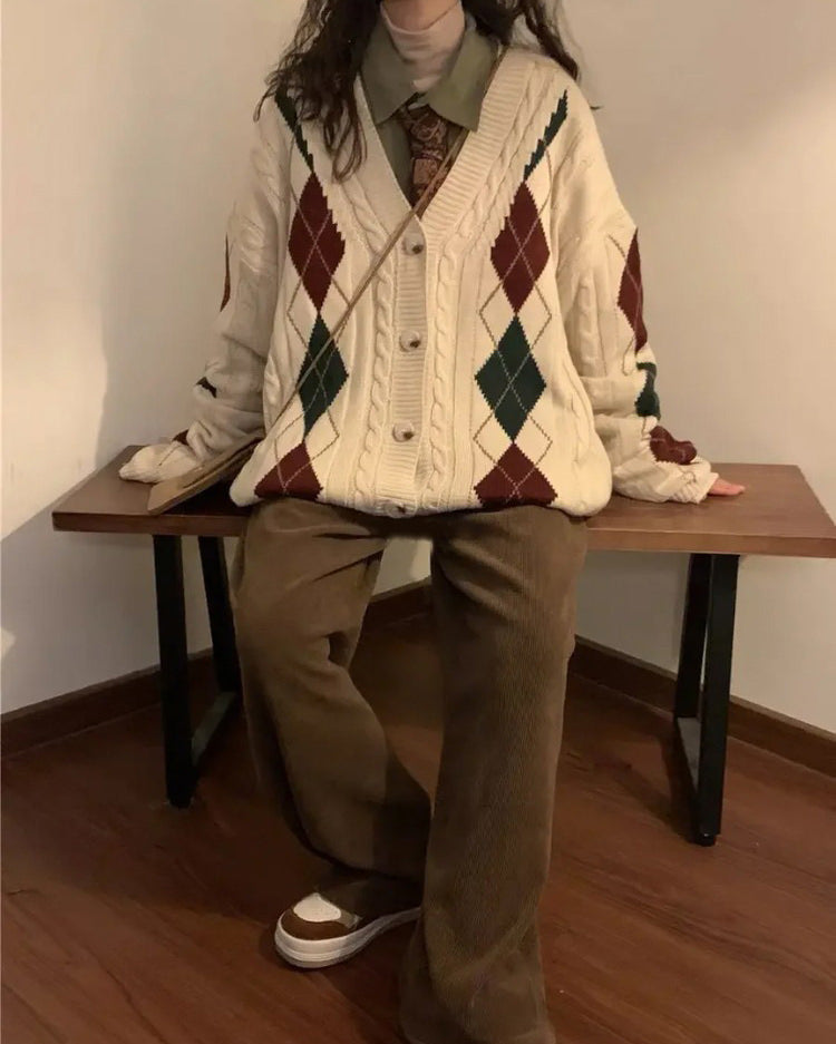 new student argyle cardigan