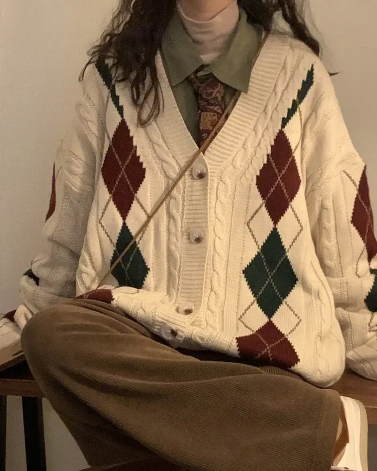 new student argyle cardigan