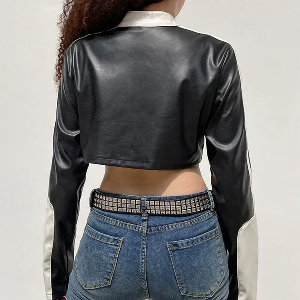biker girl leather cropped jacket