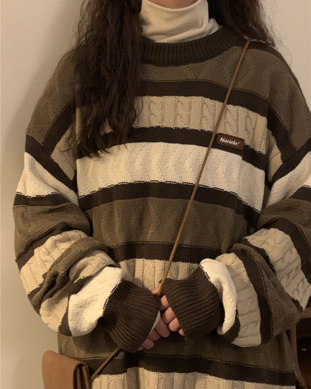 coffee cream striped oversize sweater