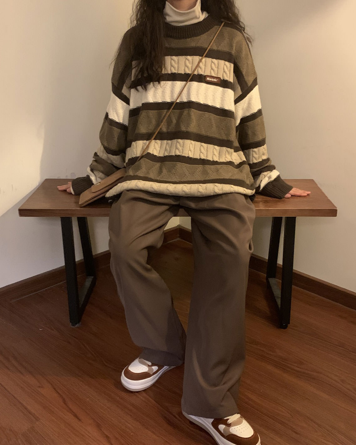 coffee cream striped oversize sweater