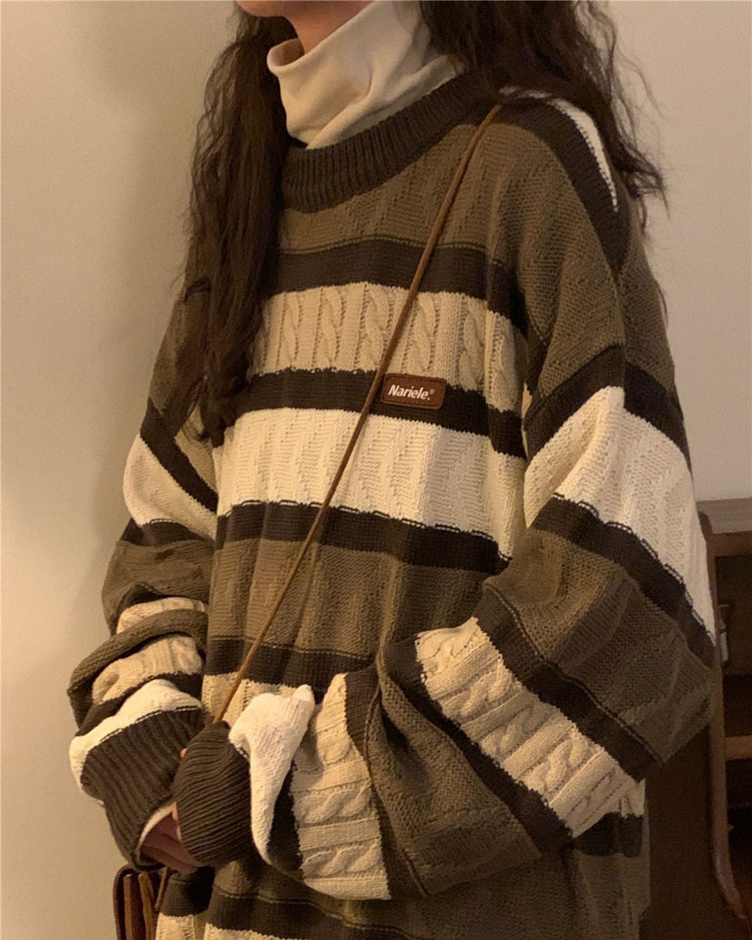 coffee cream striped oversize sweater