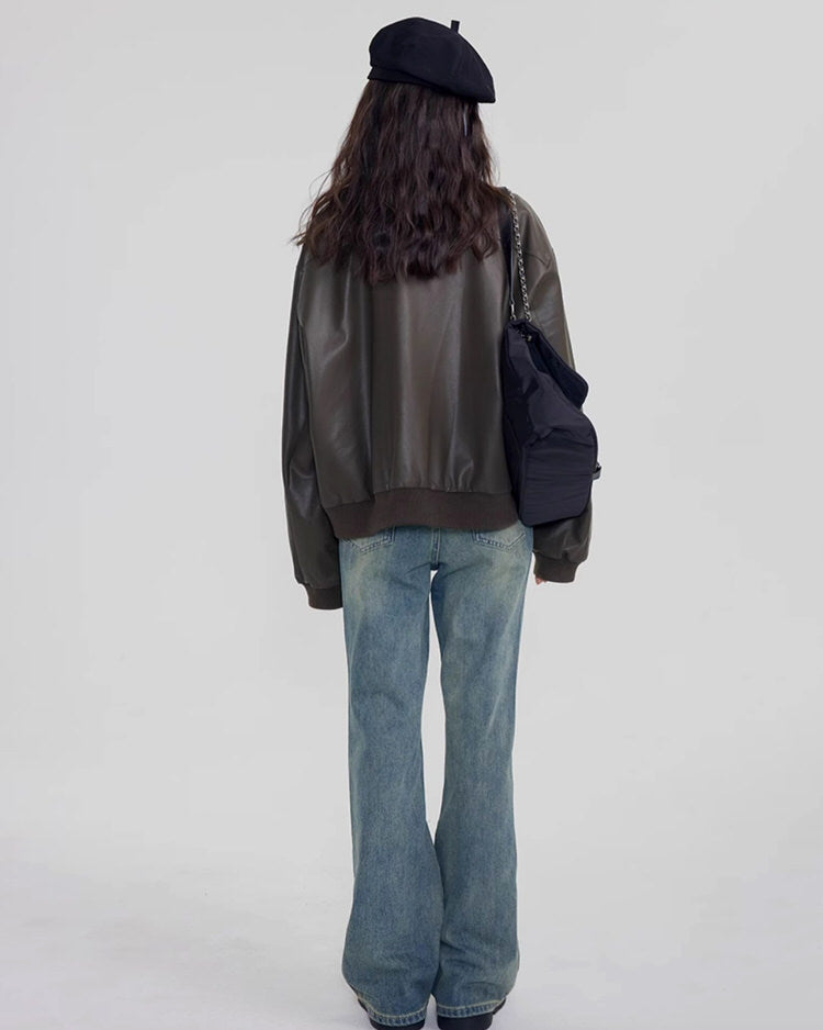 grunge sleaze leather bomber jacket
