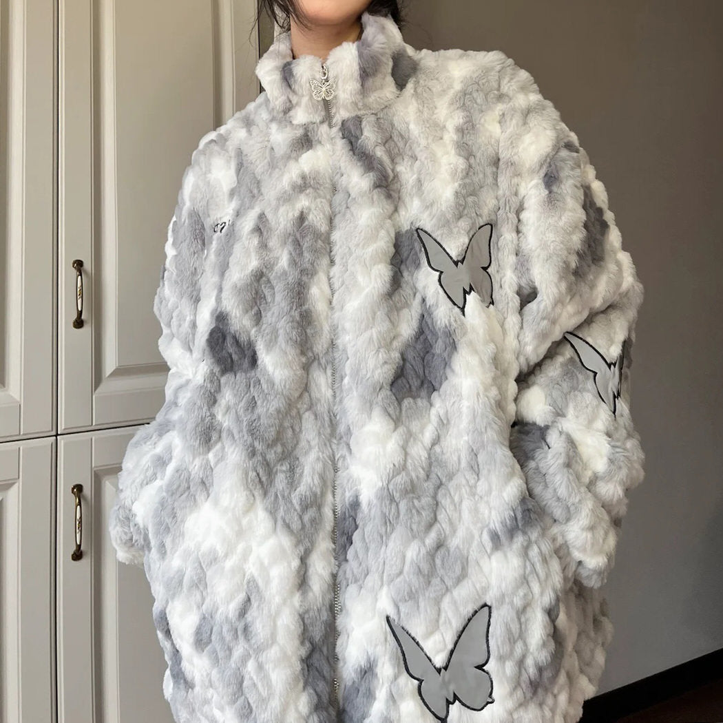 butterfly aesthetic oversized fur jacket