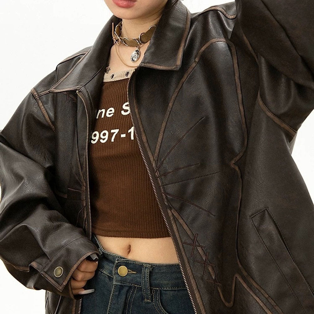 butterfly distressed leather jacket