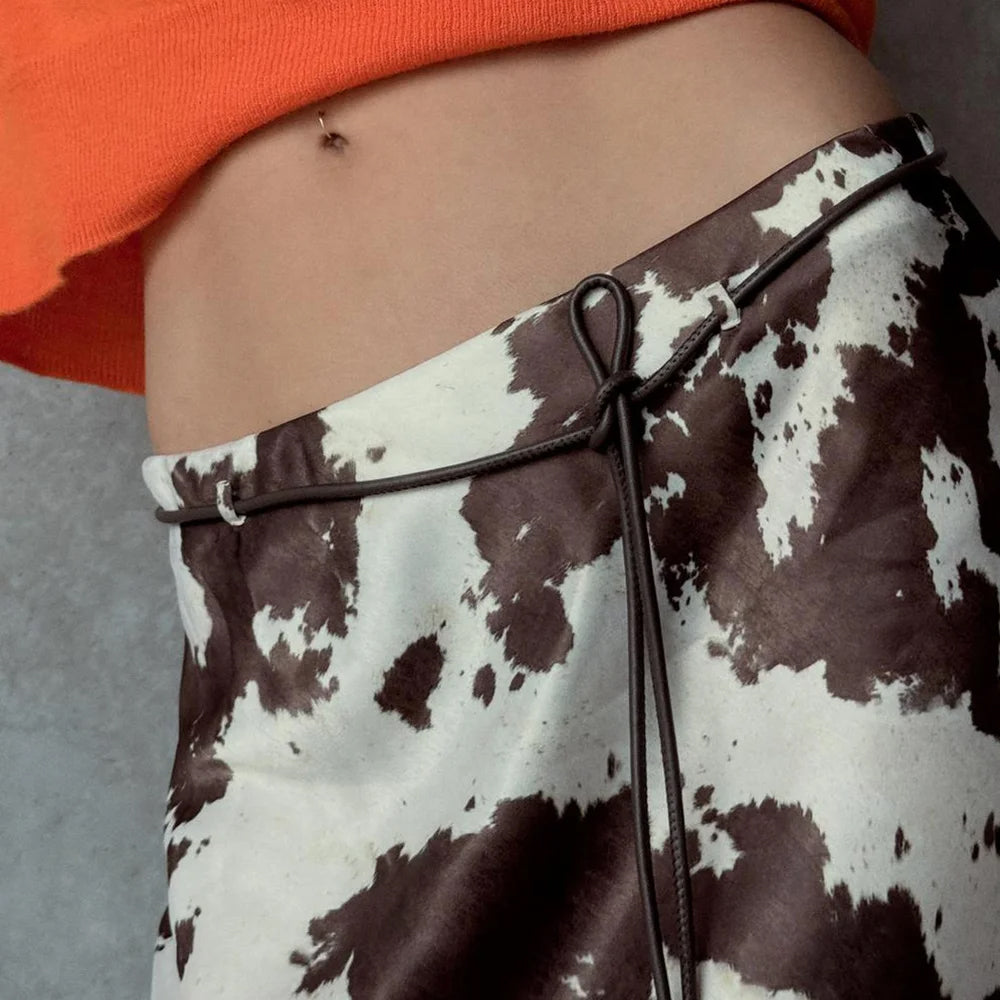 cow print satin maxi skirt