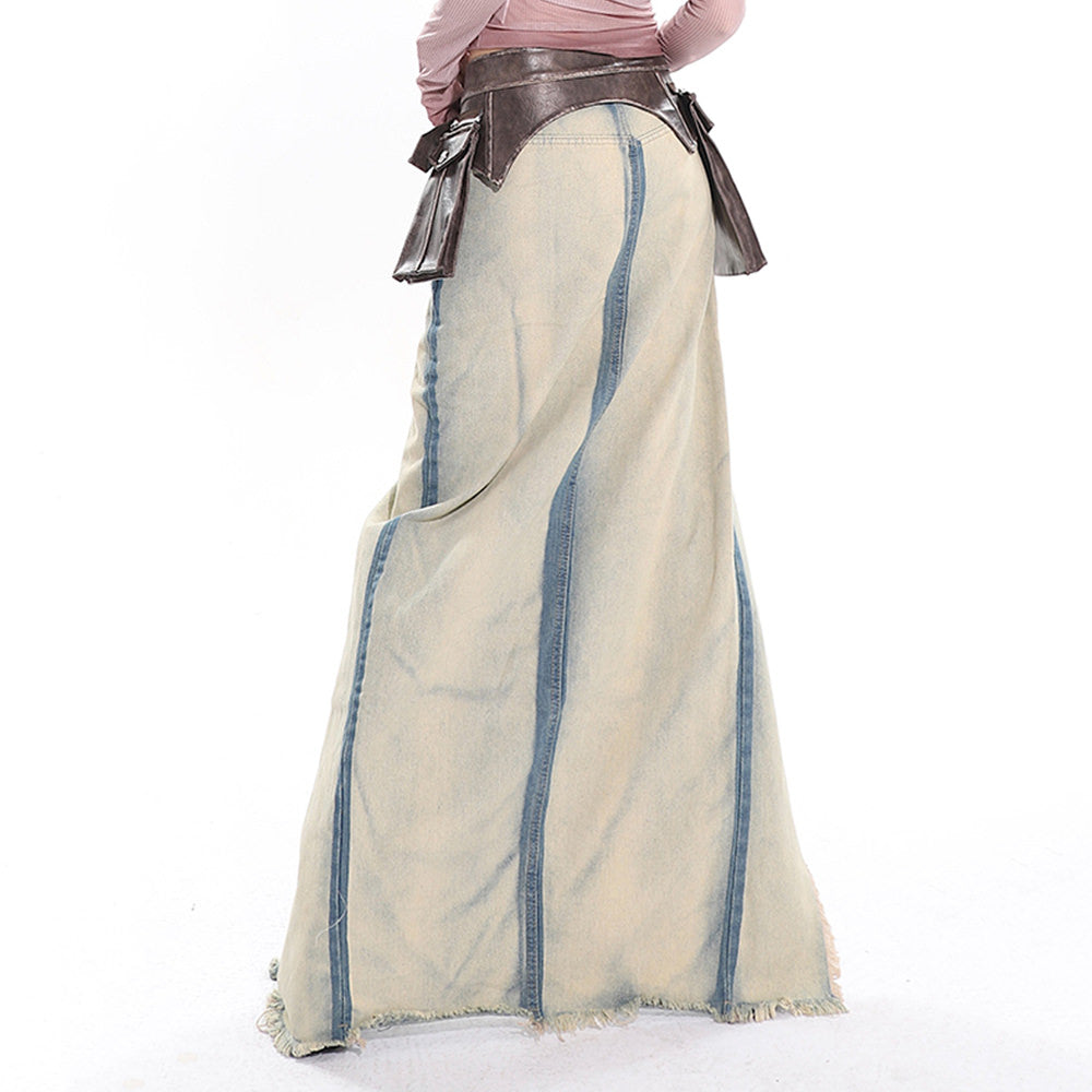 distressed denim maxi skirt