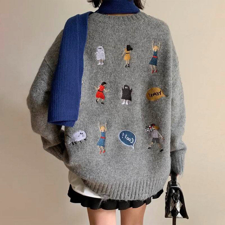 embroidered back oversized sweater