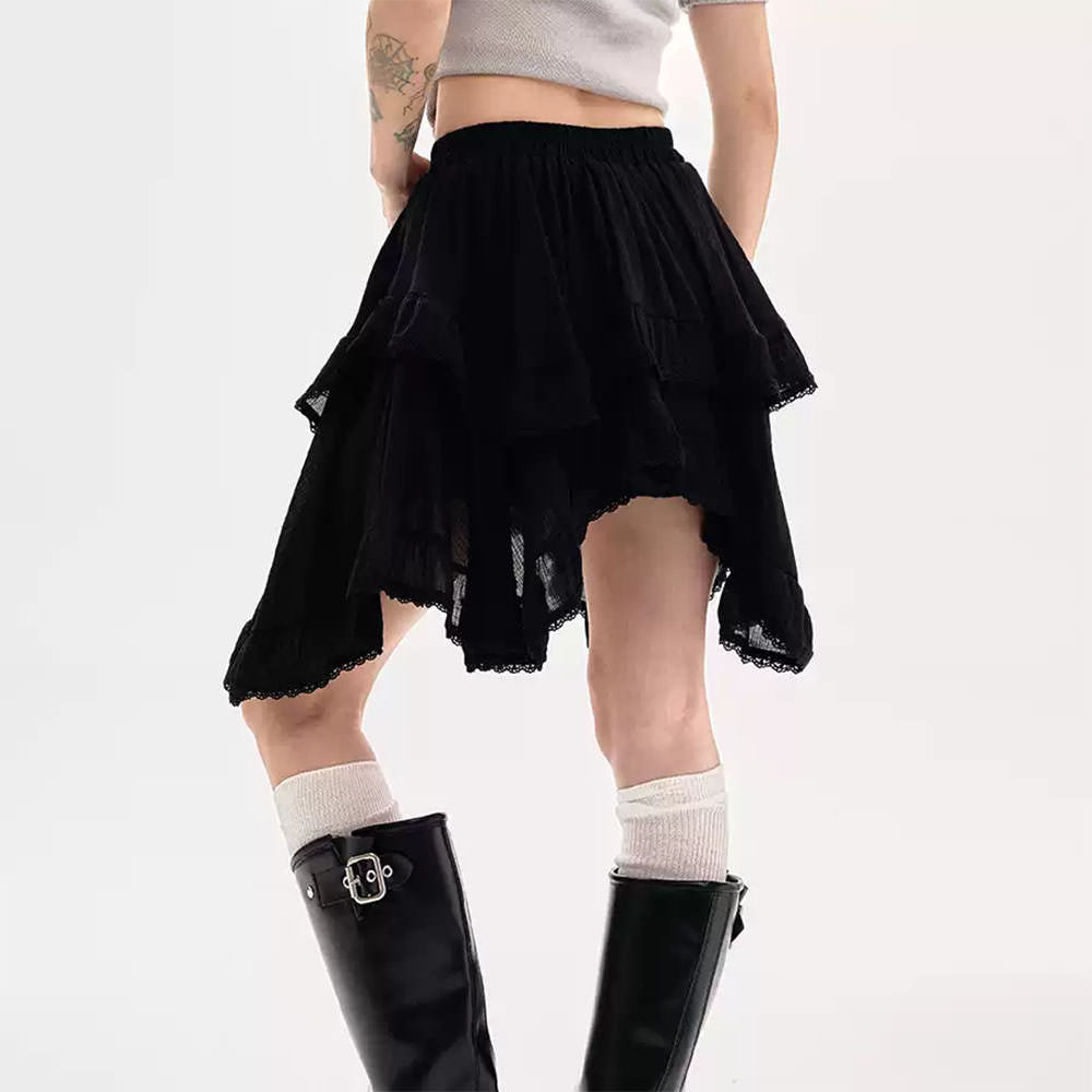 fairycore asymmetric lace ruffle skirt