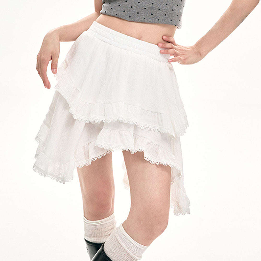 fairycore asymmetric lace ruffle skirt