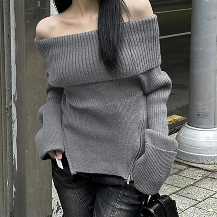 grunge off shoulder knit sweater