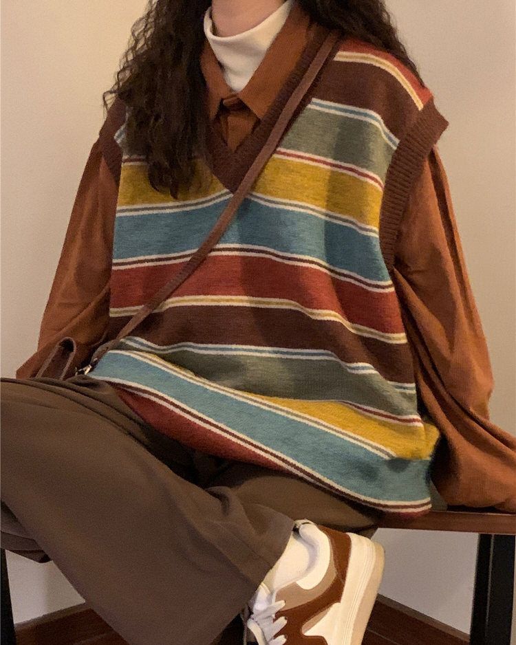 prep school striped knit vest