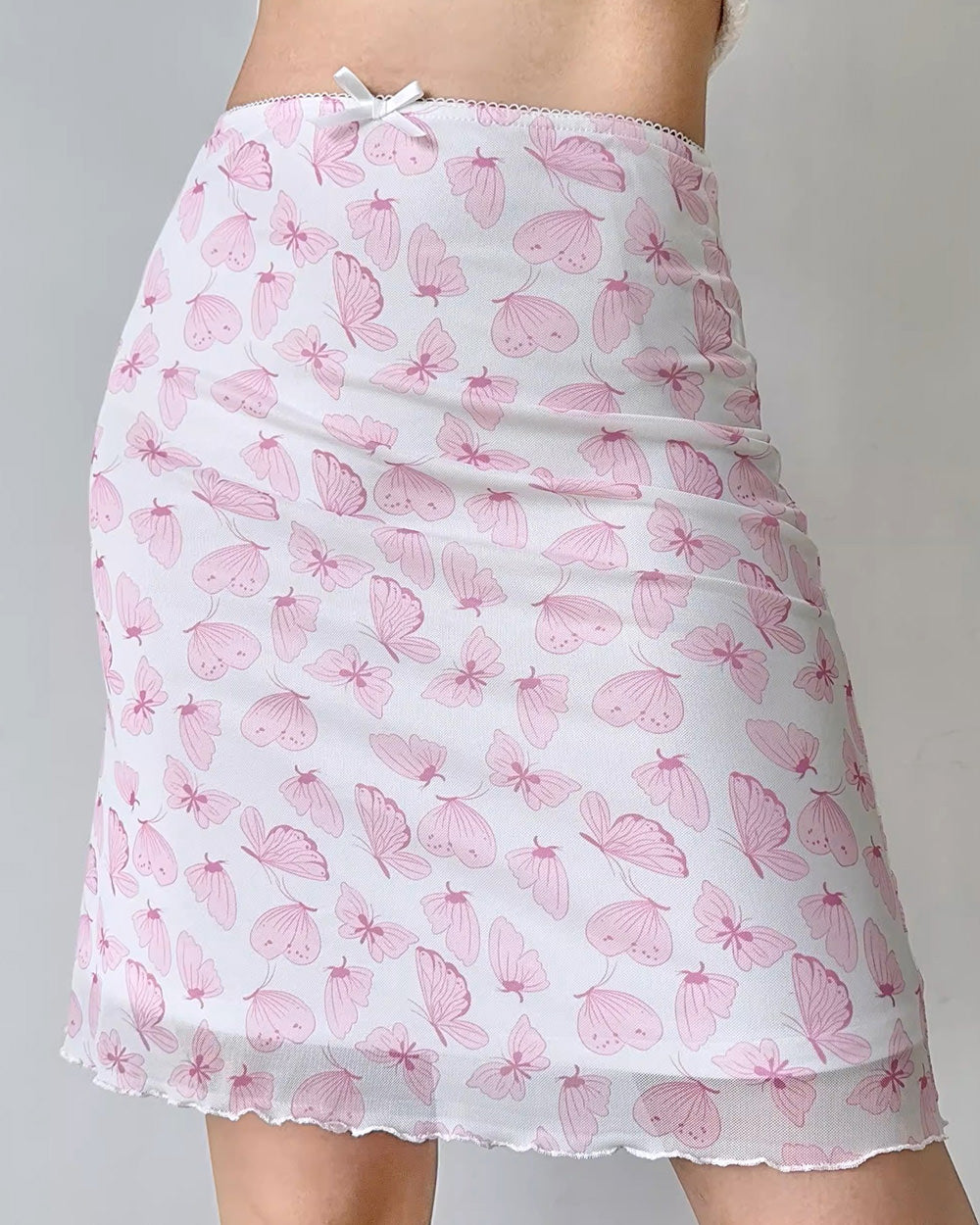 pink sheer butterfly print skirt