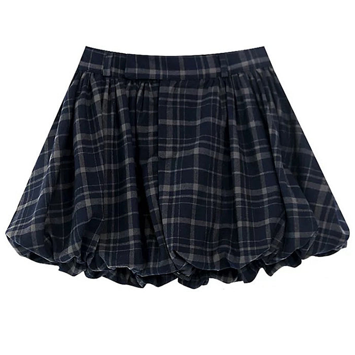 preppy plaid balloon mini skirt
