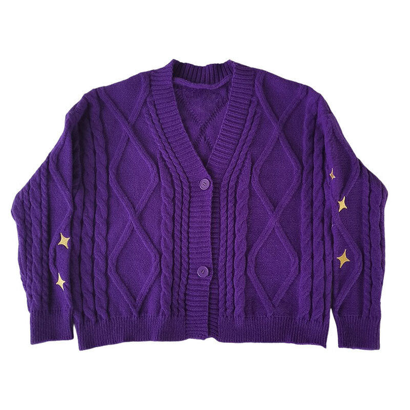 star embroidery purple cardigan