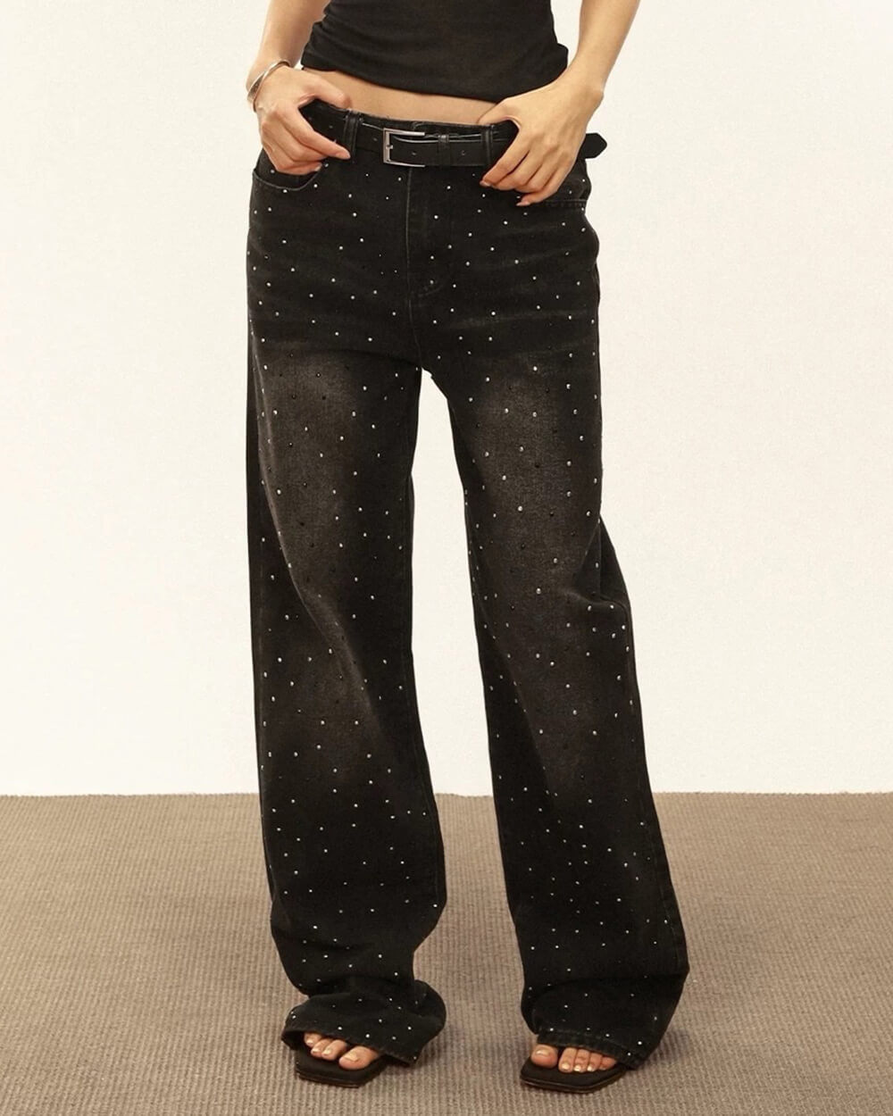 midnight rhinestone baggy jeans