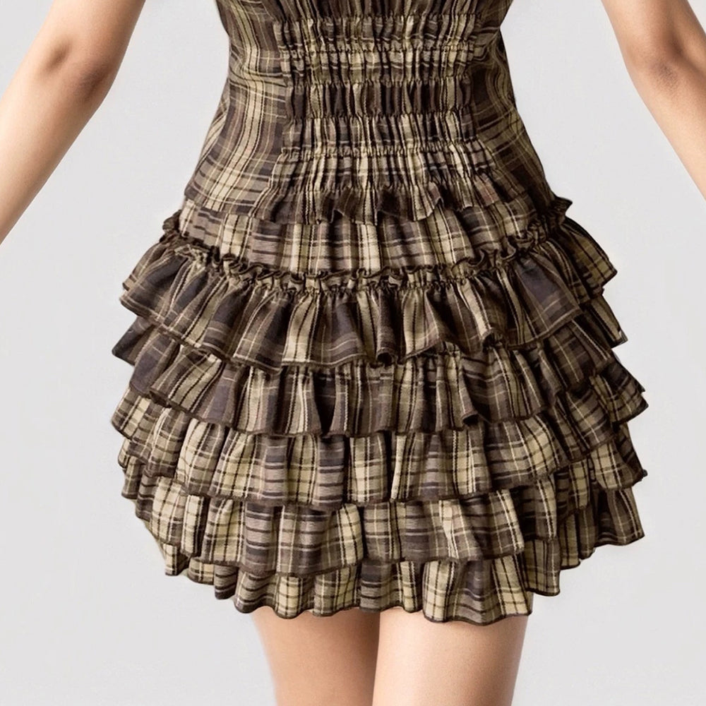 ruffle tiered plaid mini skirt